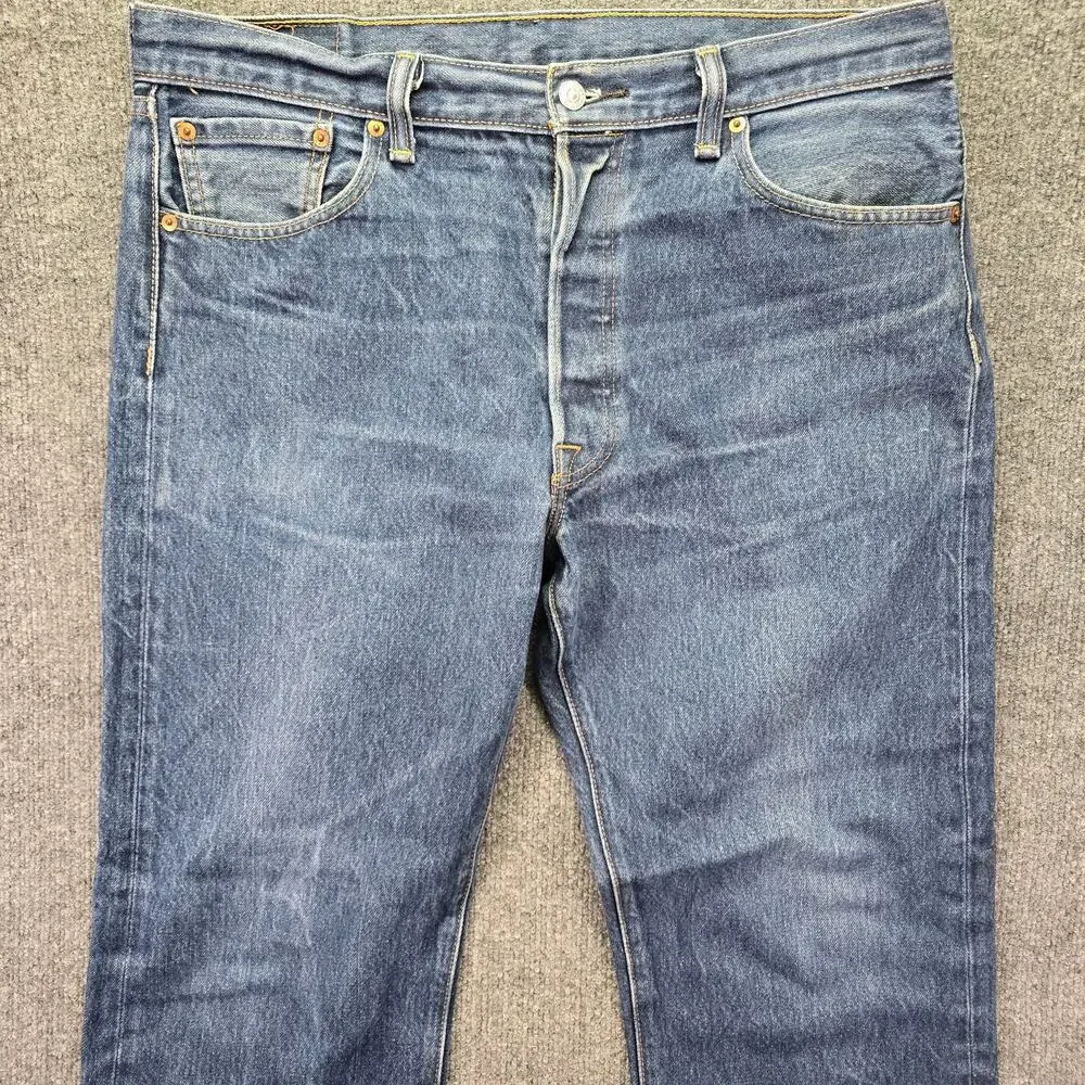Levis 501 Jeans 36x34 (36x33) Blue Denim Straight Leg Button Fly Cotton Whisker
